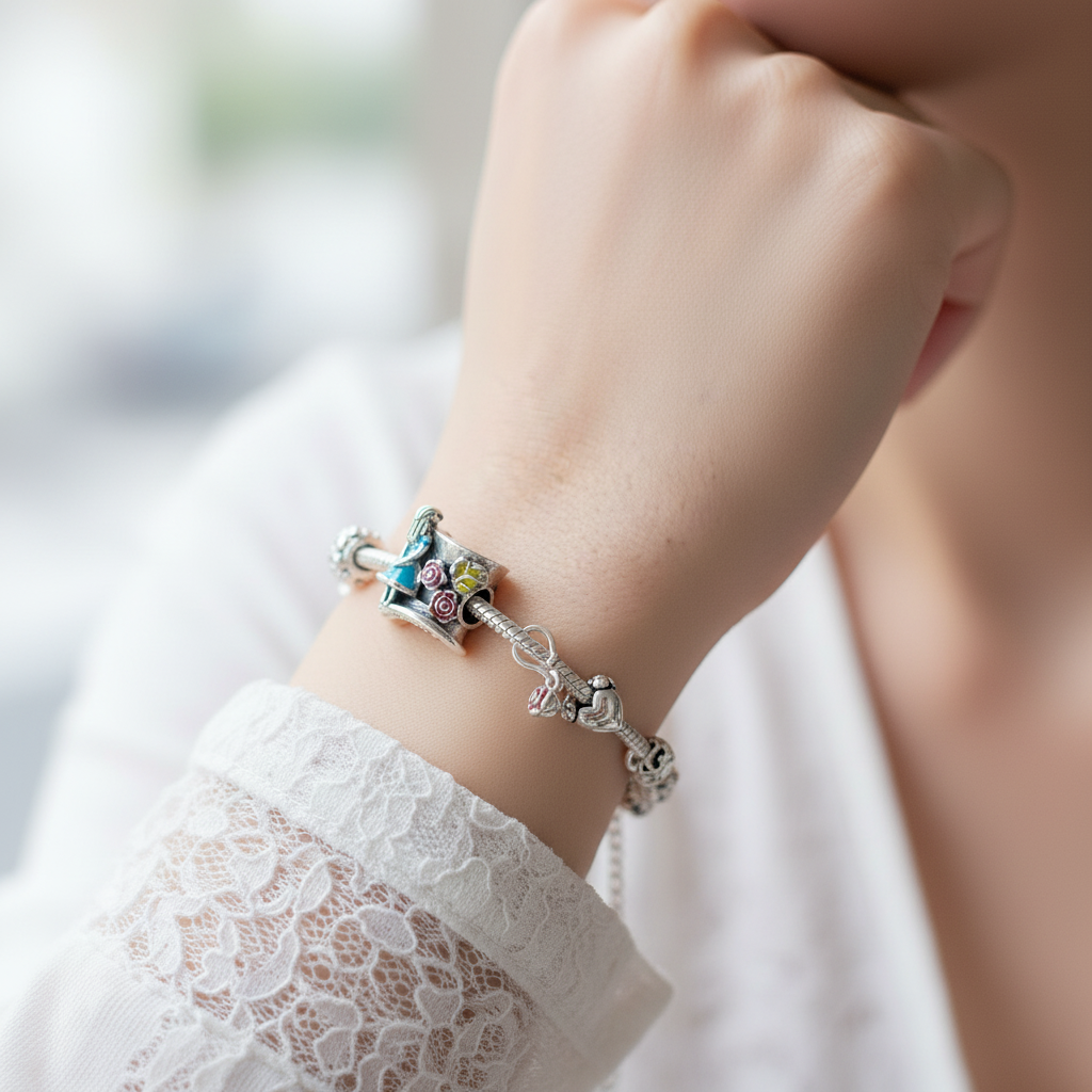 Disney Alice in Wonderland Mad Hatters Tea Party Charm Hallmarked S925 Sterling Silver