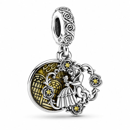 Disney Beauty & Beast Double Dangle Charm S925 Sterling Silver