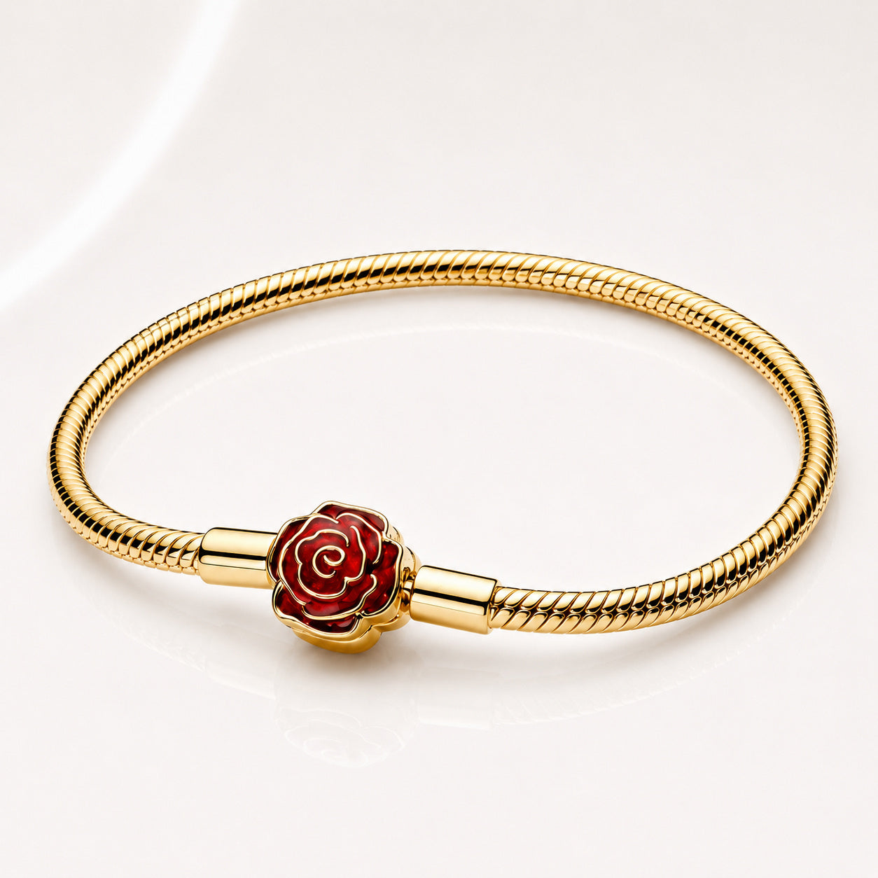 Disney Beauty and the Beast Enchanted Rose Snake Chain Bracelet S925 Sterling Silver Hallmarked