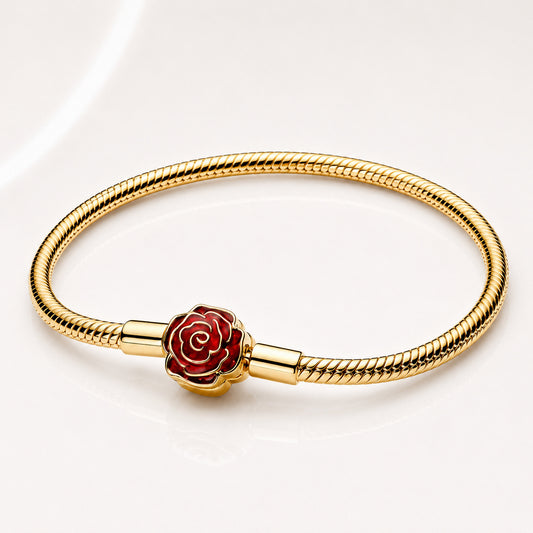 Disney Beauty and the Beast Enchanted Rose Snake Chain Bracelet S925 Sterling Silver Hallmarked