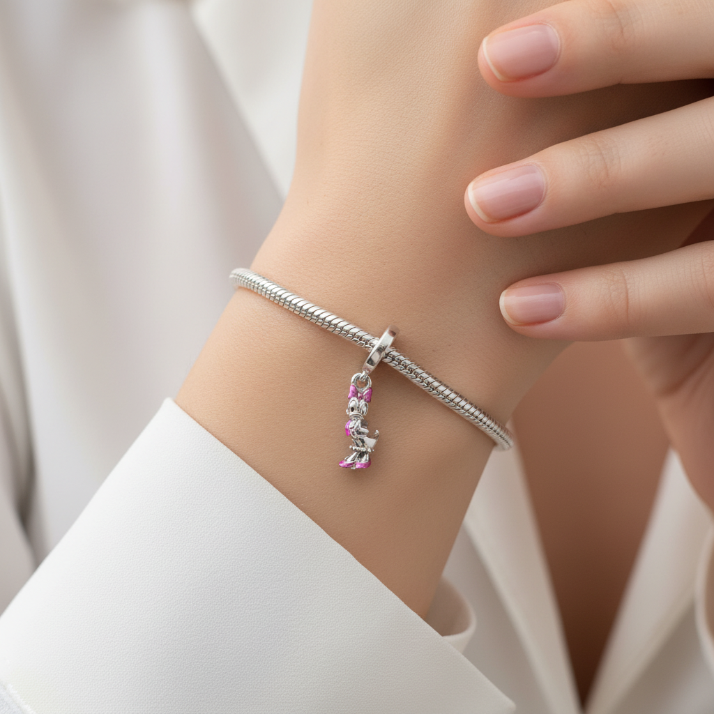 Disney Daisy Duck Dangle Charm Hallmarked S925 Sterling Silver