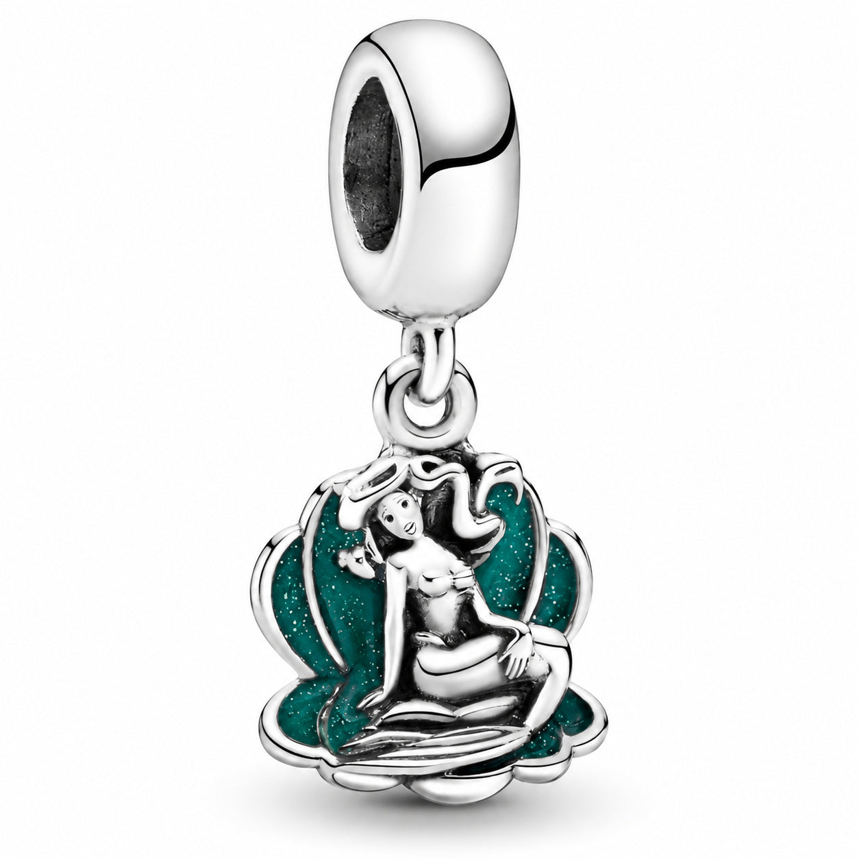 Disney Little Mermaid Ariel & Seashell Dangle Charm S925 Sterling Silver