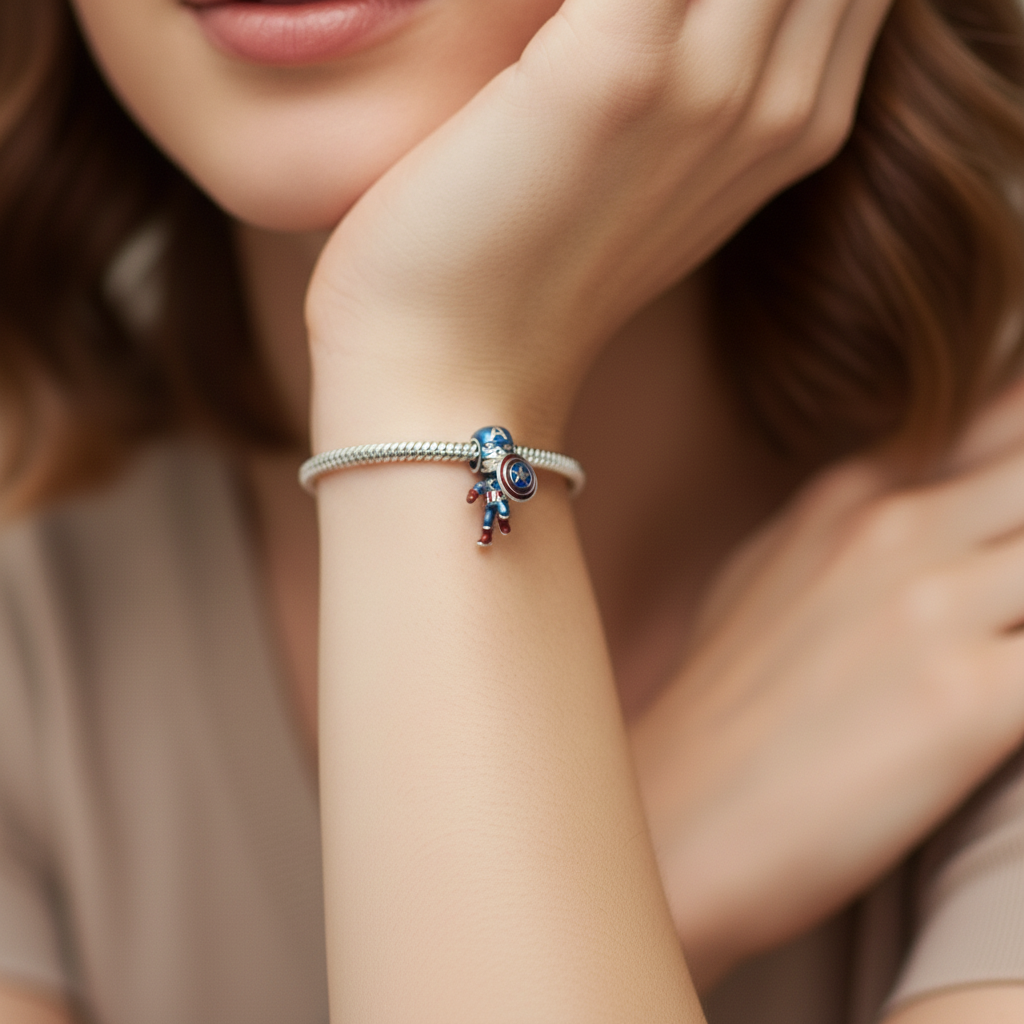 Disney Marvel Captain America Charm Hallmarked S925 Sterling Silver