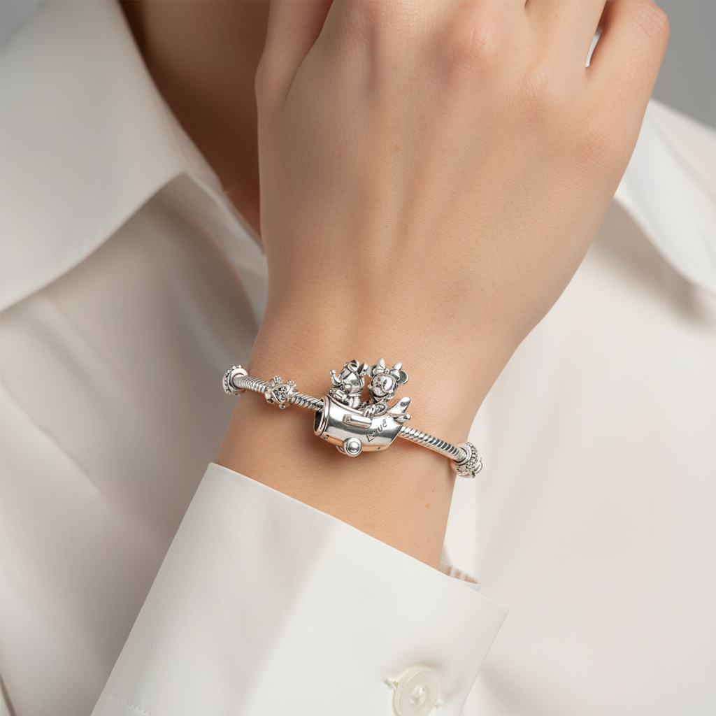 Disney Mickey Minnie Airplane Charm Hallmarked S925 Sterling Silver