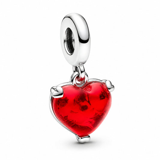 Disney Mickey Mouse & Minnie Mouse Kiss Red Murano Glass Dangle Charm Hallmarked S925 Sterling Silver