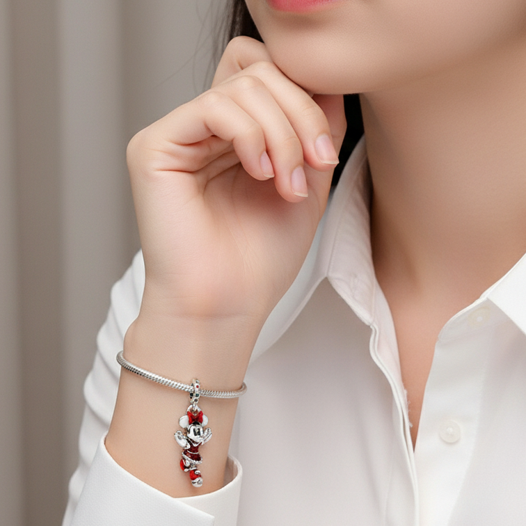 Disney Minnie Mouse Ice Skating Dangle Charm Hallmarked S925 Sterling Silver