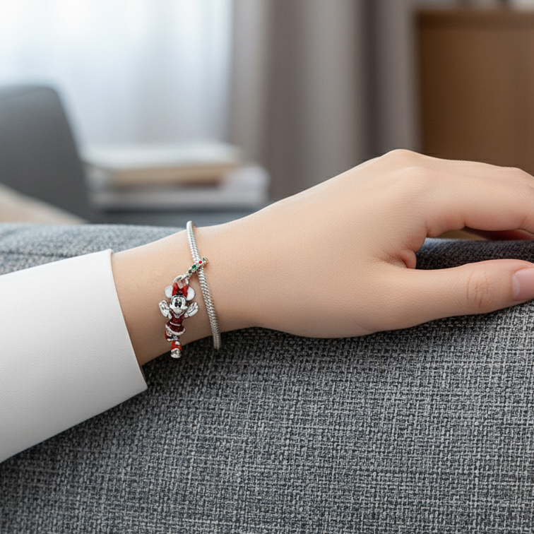 Disney Minnie Mouse Ice Skating Dangle Charm Hallmarked S925 Sterling Silver