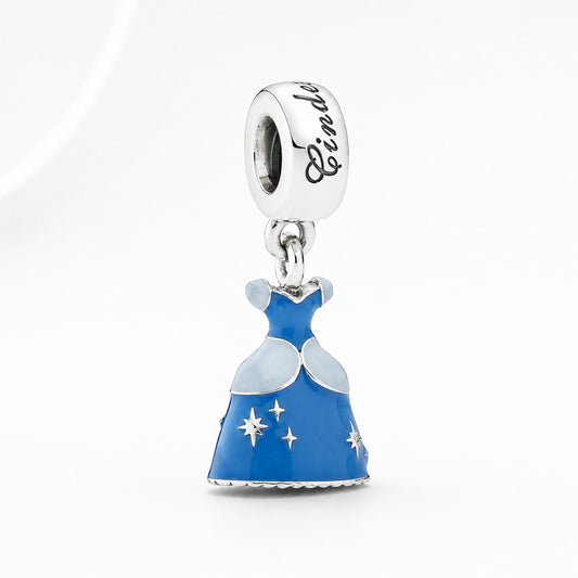 Disney Princess Cinderella Dress Dangle Charm Hallmarked S925 Sterling Silver