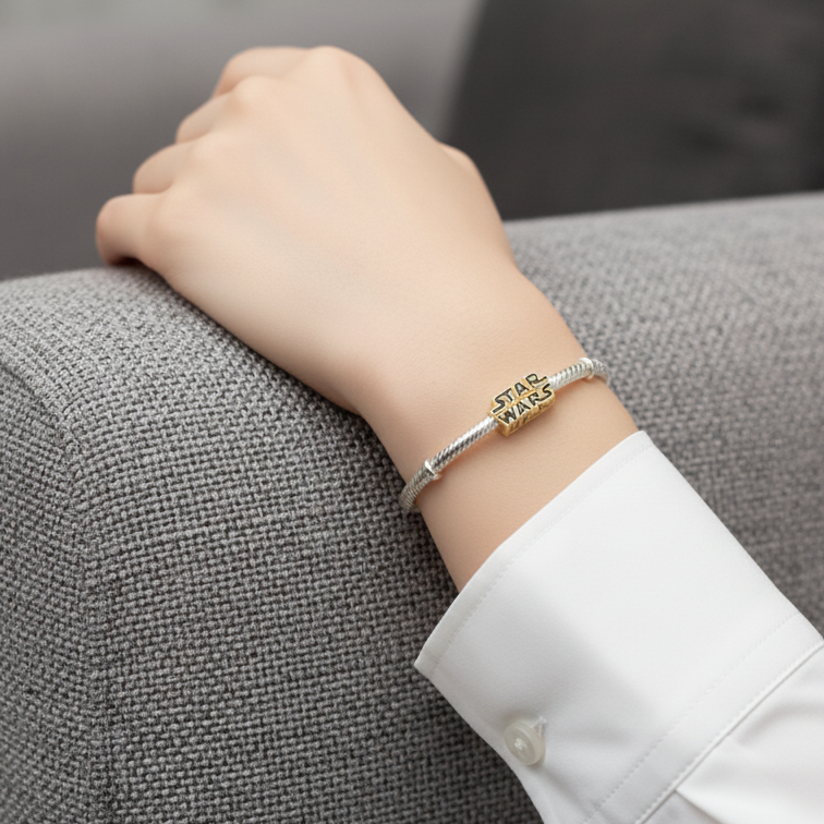 Disney Star War 3D Logo Gold Charm Hallmarked S925 Sterling Silver