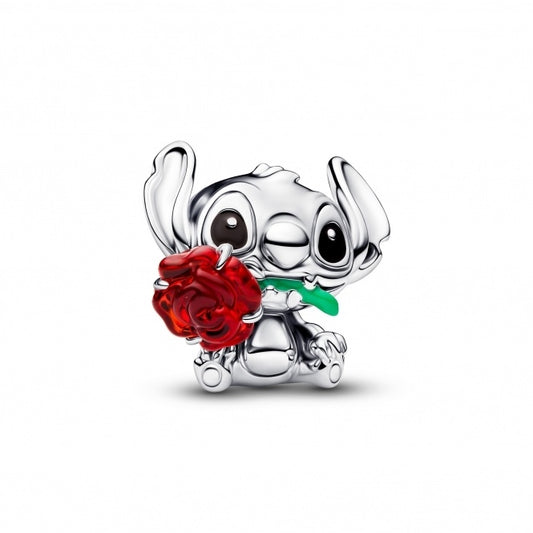 Disney Stitch Rose Murano Glass Charm Hallmarked S925 Sterling Silver