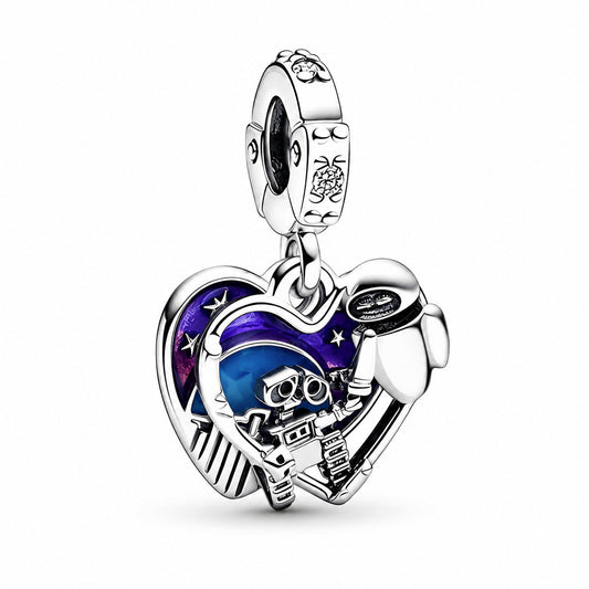 Disney Wall-E & Eve Glow in the Dark Dangle Charm Hallmarked S925 Sterling Silver