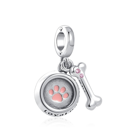 Dog Bone & Bow Pet Lovers Charm Hallmarked S925 Sterling Silver