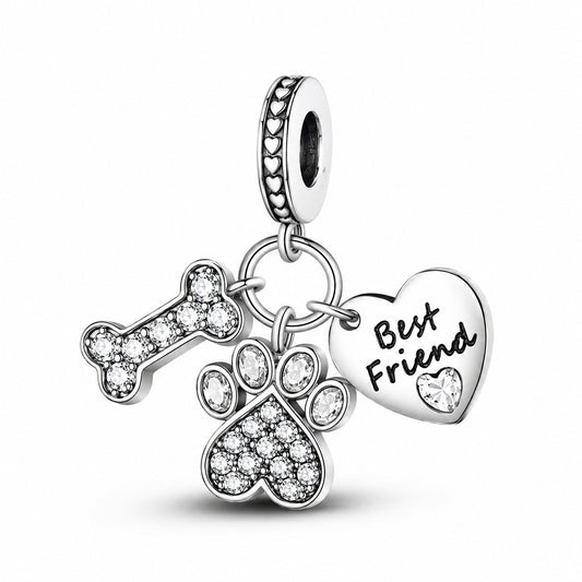 Dog Bone Paw Print Best Friend Charm S925 Sterling Silver