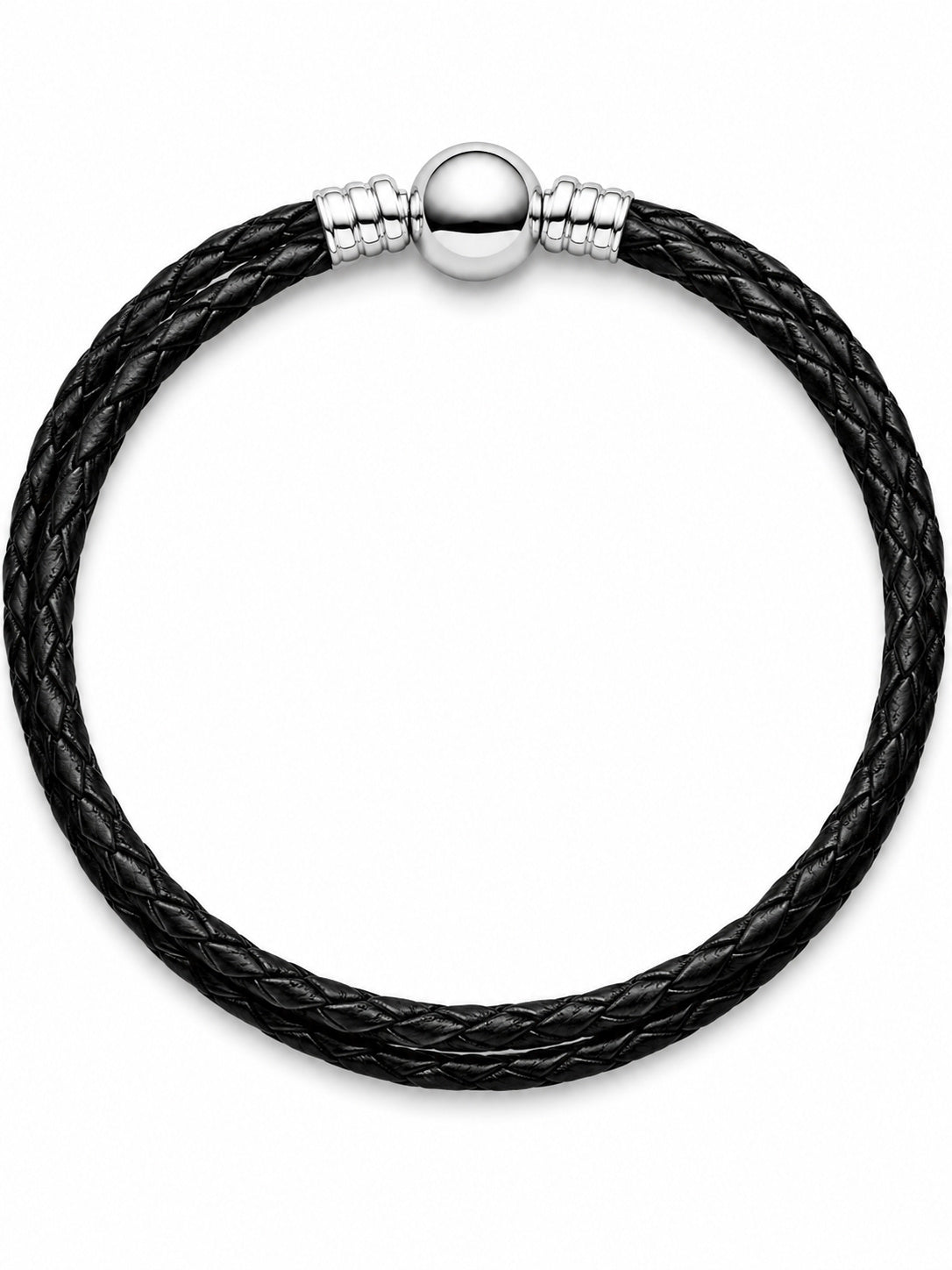 Double Black Leather Bracelet Hallmarked S925 Sterling Silver