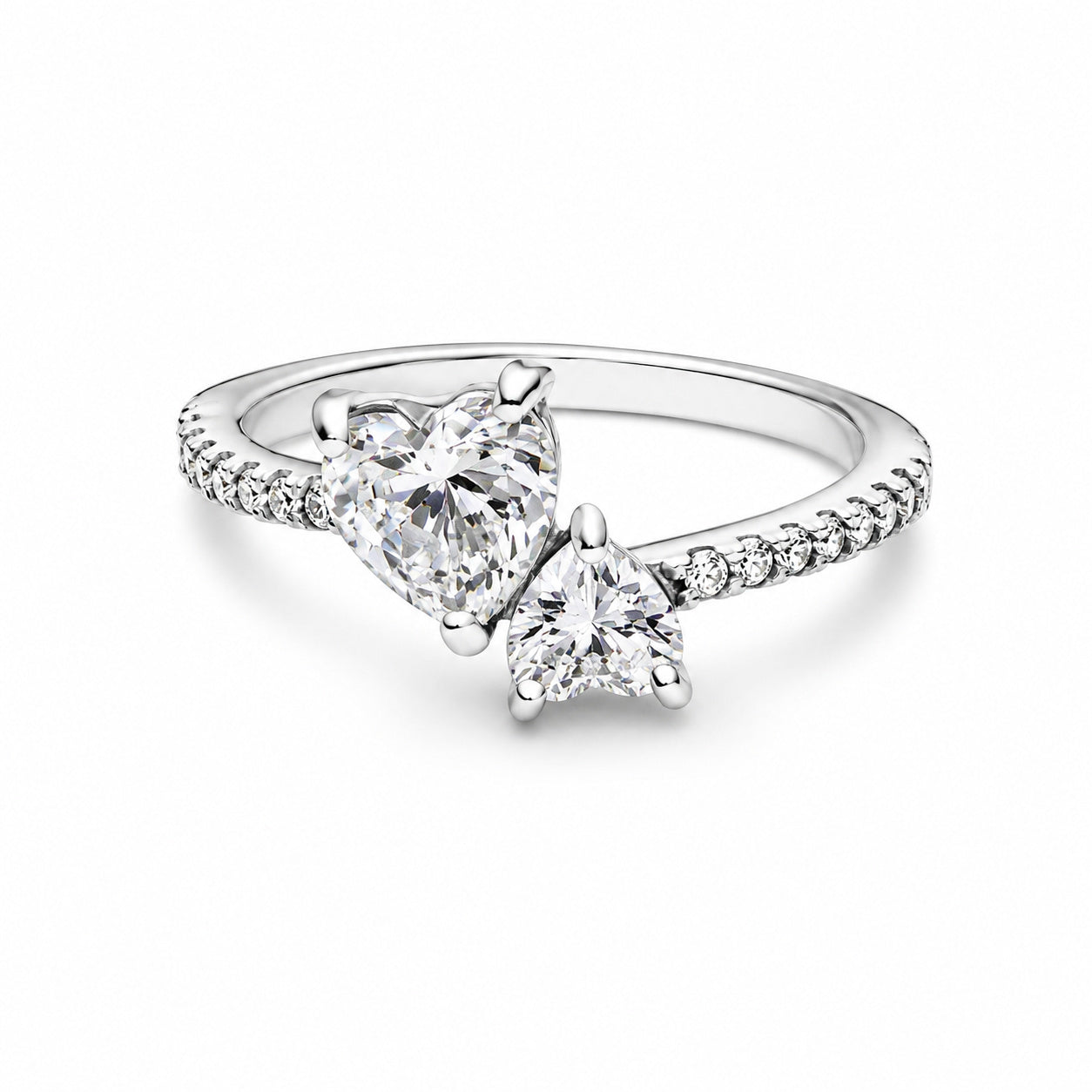 Sparkling Double Heart Sterling Silver Ring