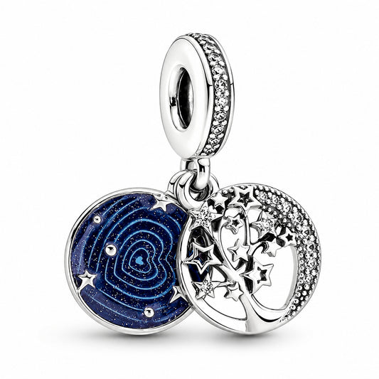 Double Dangle Tree & Galaxy Moon S925 Sterling Silver Dangle Charm