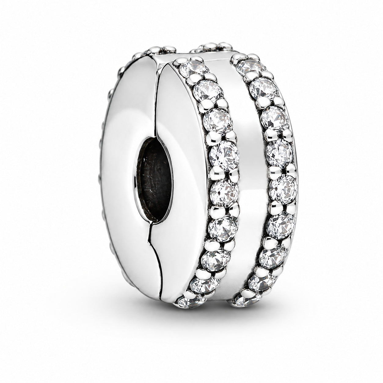 Double Lined Pave Charm Hallmarked S925 Sterling Silver