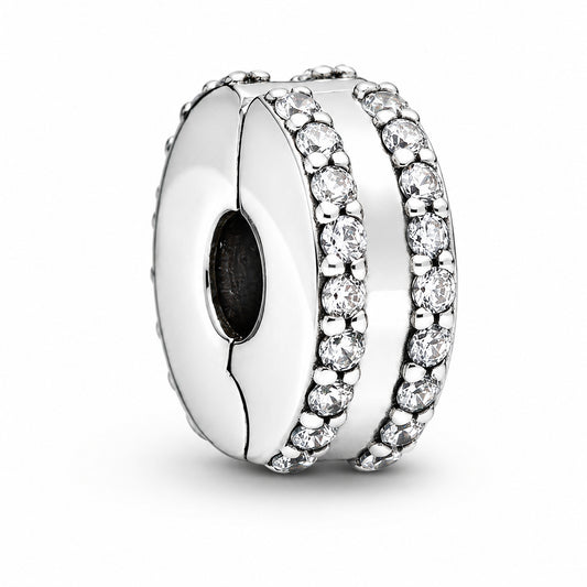 Double Lined Pave Charm Hallmarked S925 Sterling Silver