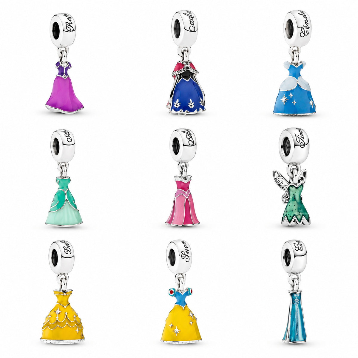 S925 Disney Princesses Dress Dangle Sterling Silver Charms Collection
