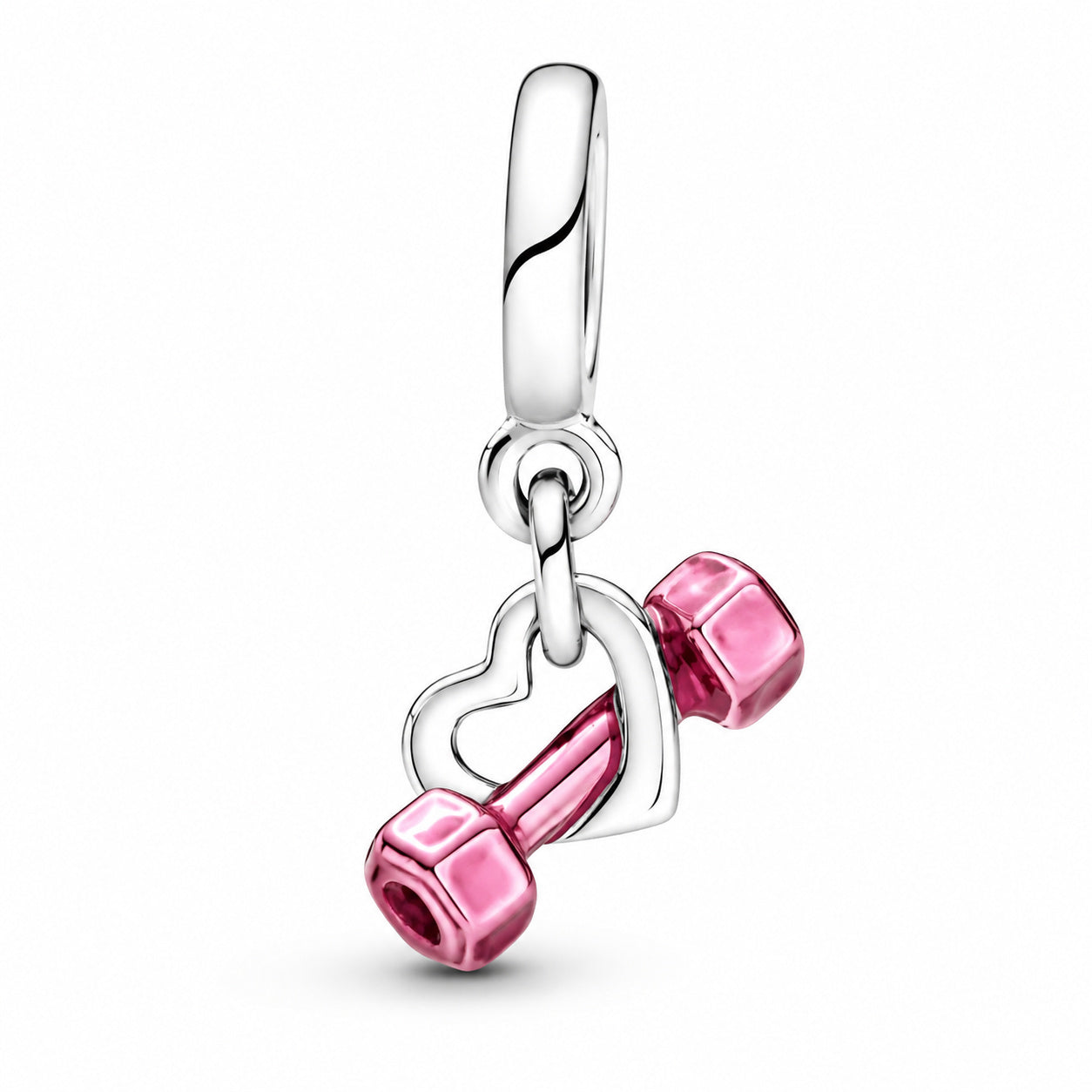 Dumbbell & Heart Dangle Charm S925 Compatible Sterling Silver Charm