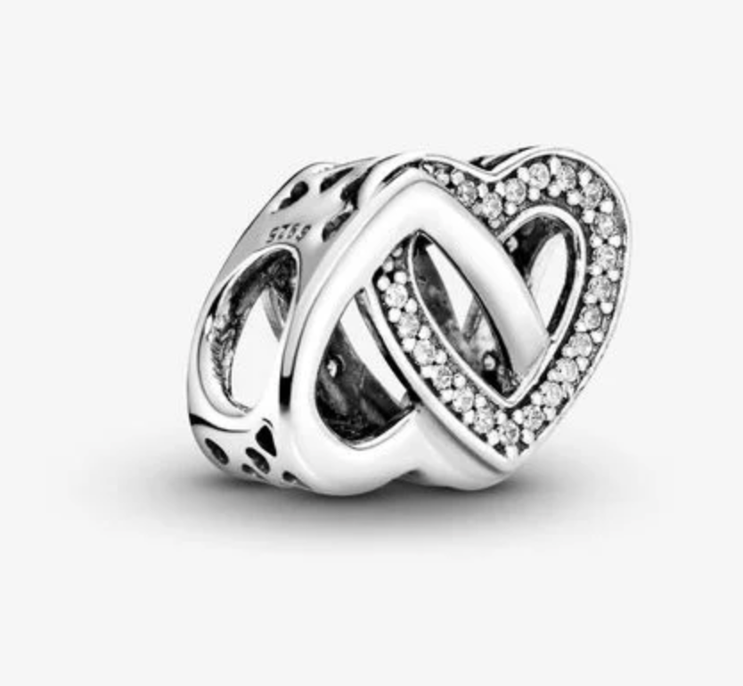 Entwined Hearts Charm S925 Hallmarked Compatible Sterling Silver Charm