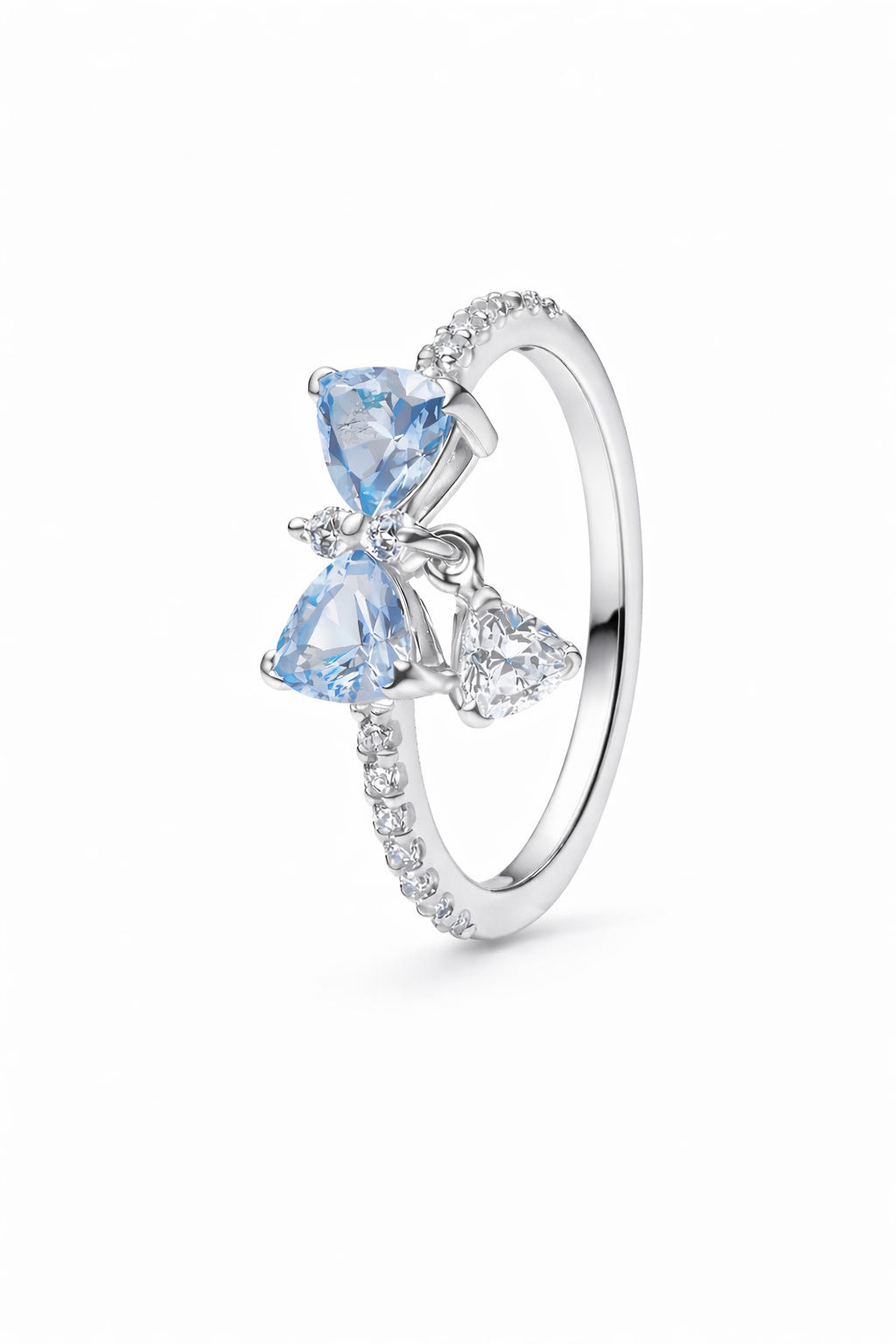 Sparkling White Radiant Bridgerton Blue Bow Ring Sterling Silver Ring