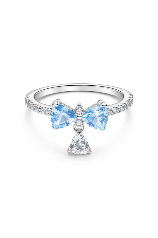 Sparkling White Radiant Bridgerton Blue Bow Ring Sterling Silver Ring