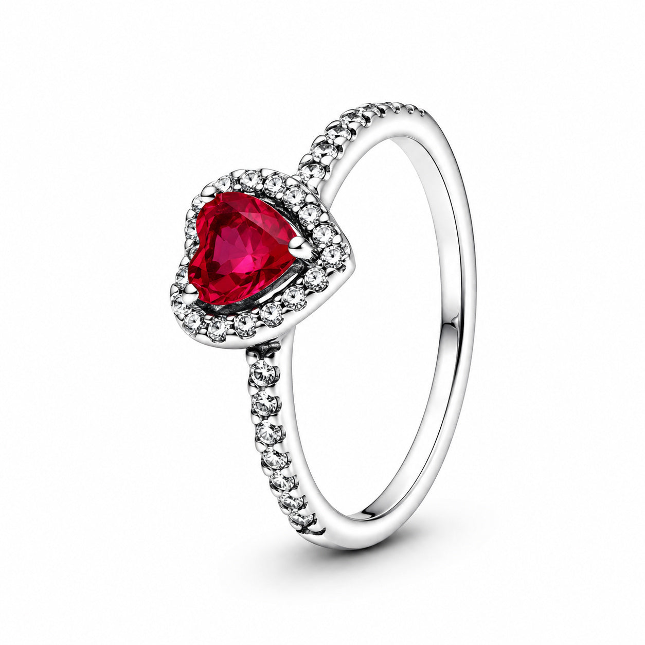 Elevated Red Heart Sterling Silver Ring