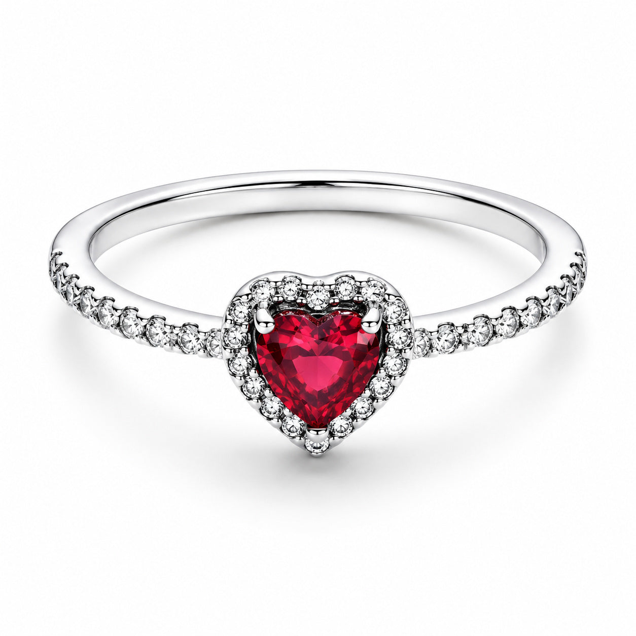 Elevated Red Heart Sterling Silver Ring