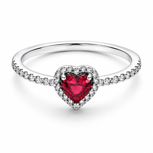 Elevated Red Heart Sterling Silver Ring