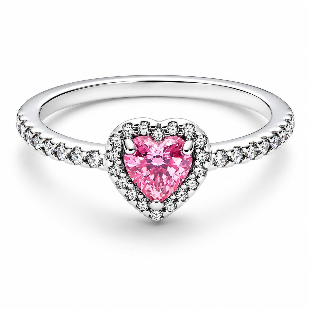 Elevated Pink Heart Sterling Silver Rings