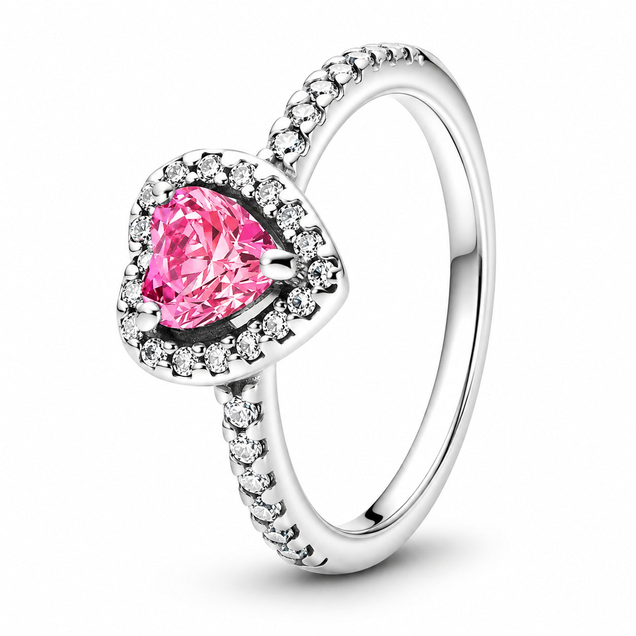 Elevated Pink Heart Sterling Silver Rings