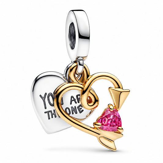 Engravable Heart & Arrow Double Dangle Charm Hallmarked S925 Sterling Silver