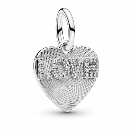 Engravable Love Heart Dangle Charm Hallmarked S925 Sterling Silver