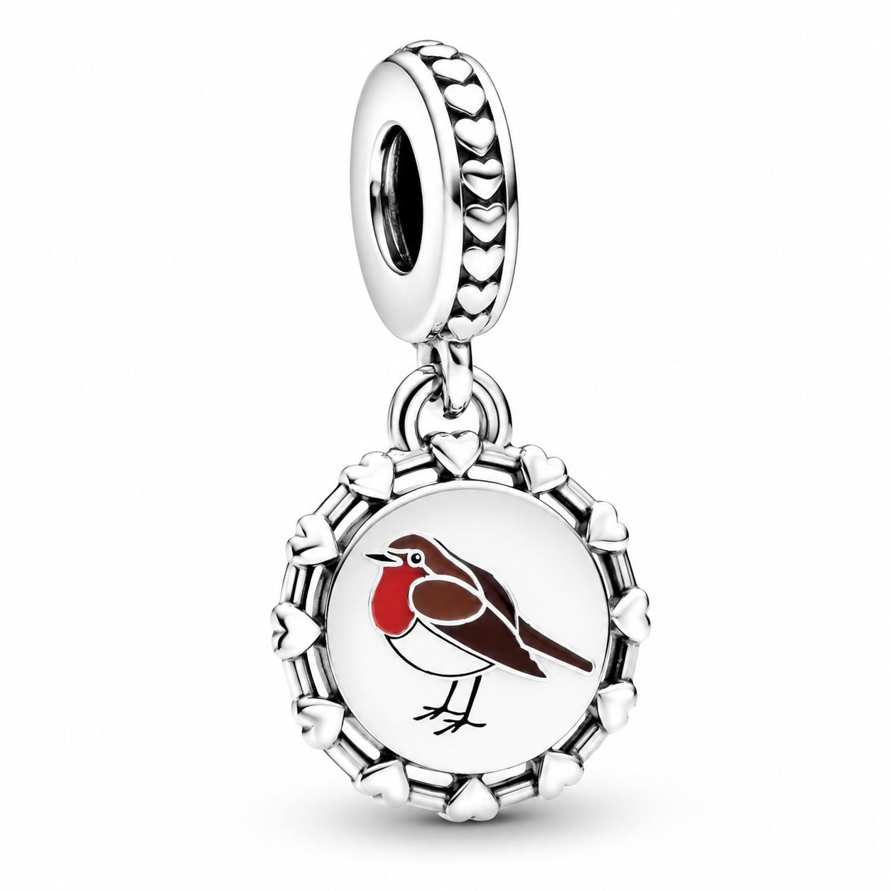 Engravable Robin Bird Dangle Charm Hallmarked S925 Sterling Silver