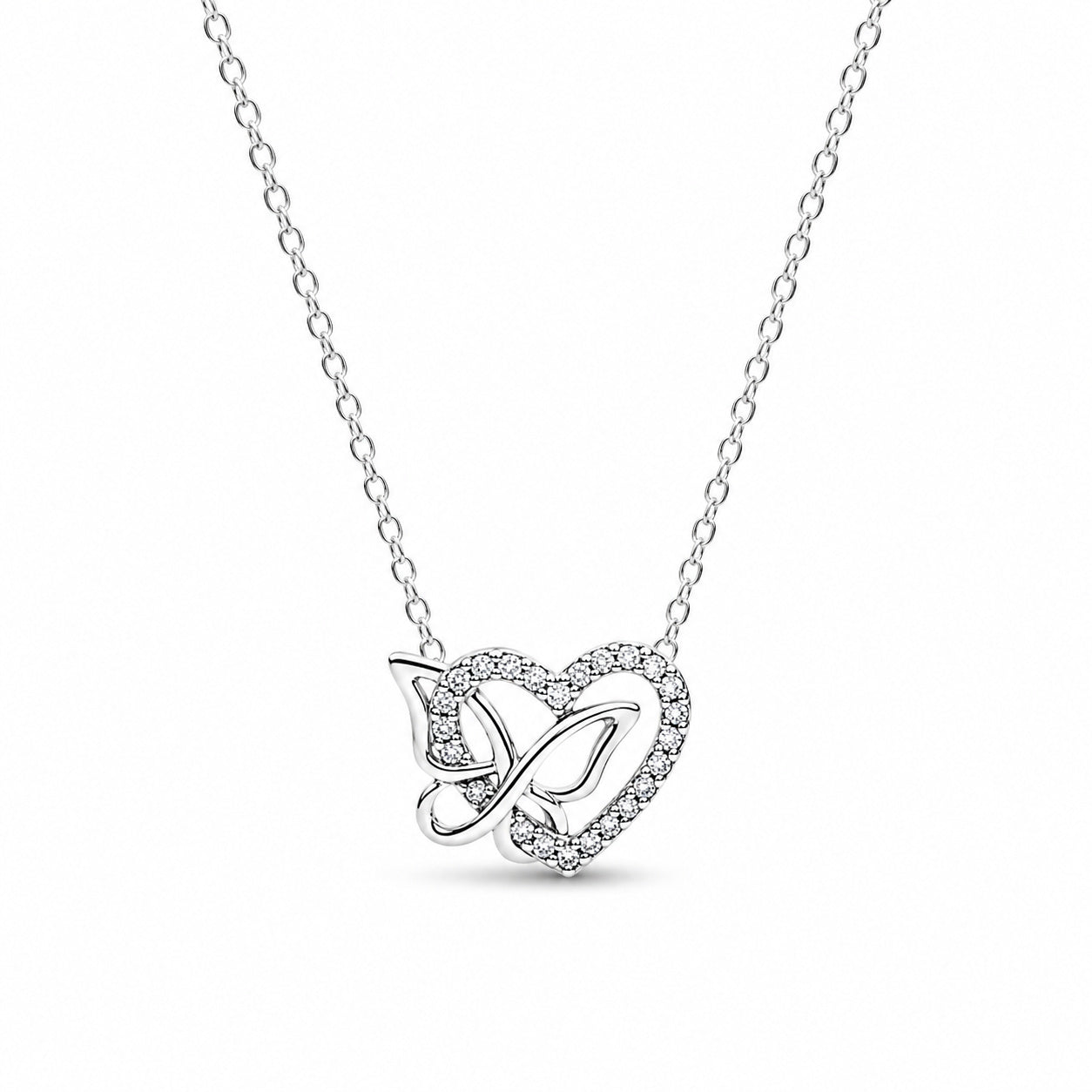 Entwined Heart & Butterfly Necklace Pendant Hallmarked S925 Sterling Silver