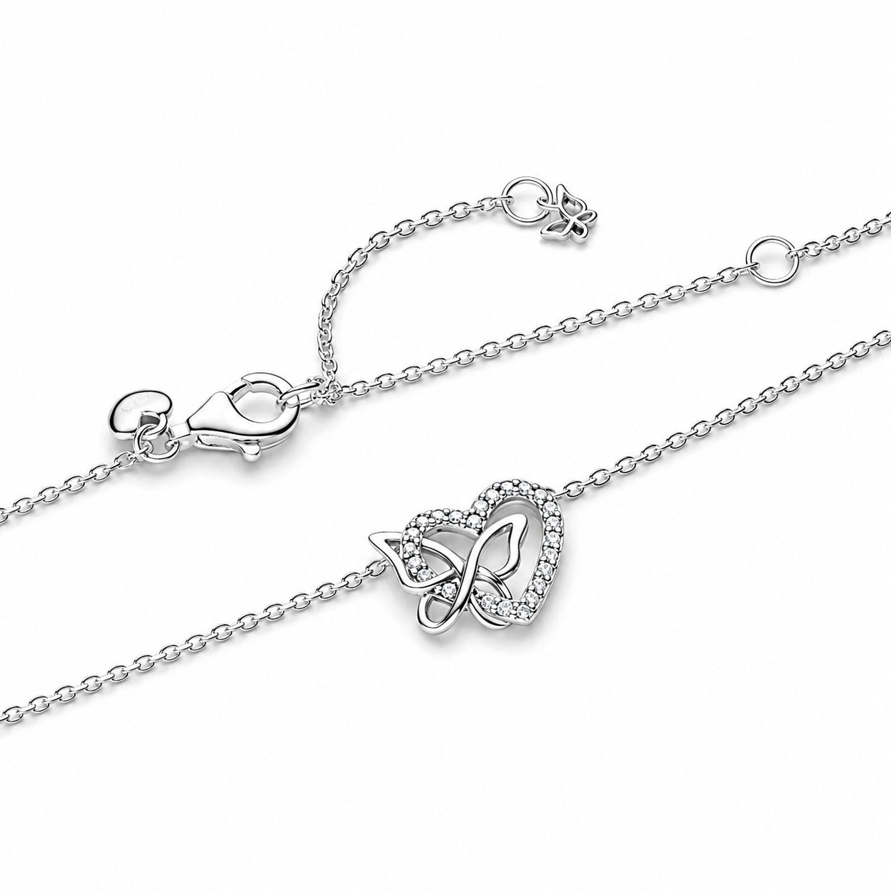 Entwined Heart & Butterfly Necklace Pendant Hallmarked S925 Sterling Silver