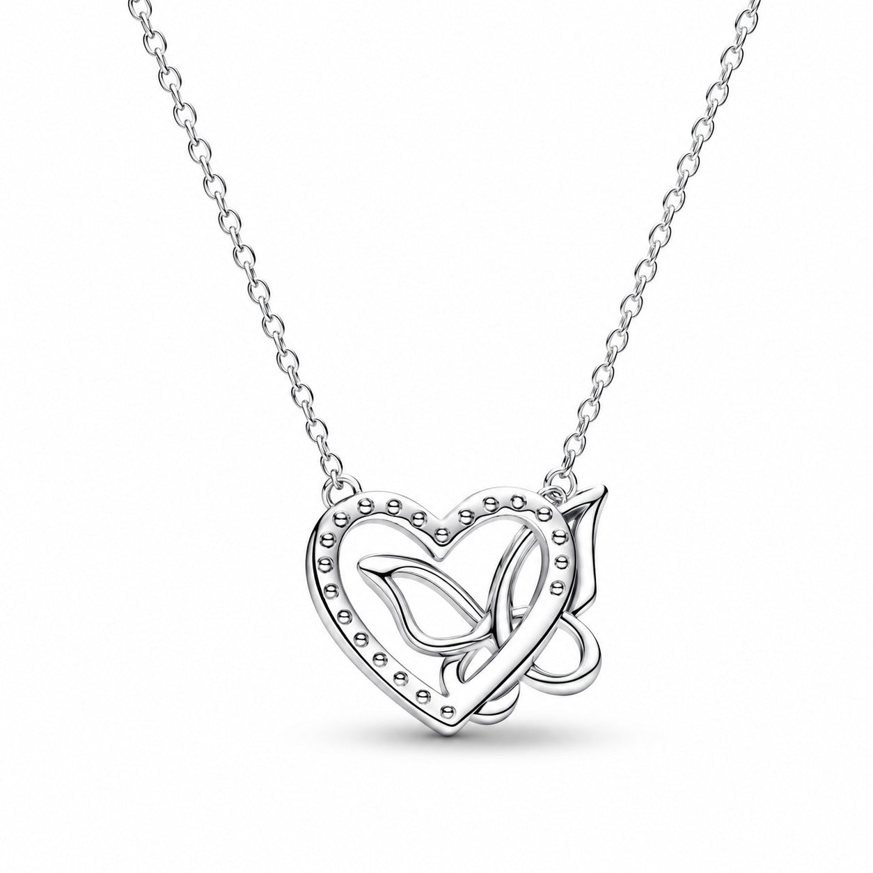 Entwined Heart & Butterfly Necklace Pendant Hallmarked S925 Sterling Silver