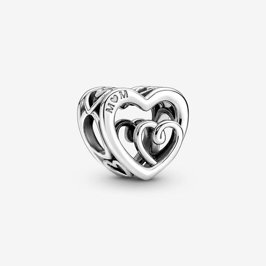 Entwined Infinite Mom Hearts Charm Hallmarked S925 Hallmarked Compatible Sterling Silver Charm