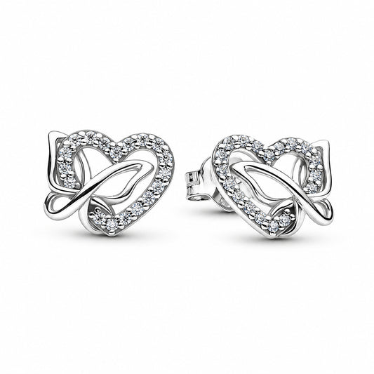 Entwined Heart & Butterfly Stud Earrings