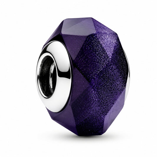Faceted Blue Murano Glass Charm Hallmarked S925 Sterling Silver
