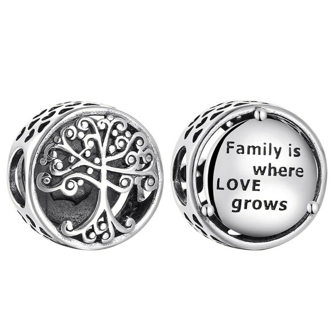 Openwork Family Root Tree Charm Hallmarked S925 Sterling Silver