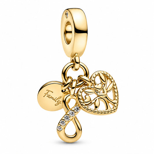 Family Infinity Triple Dangle Charm Hallmarked S925 Sterling Silver