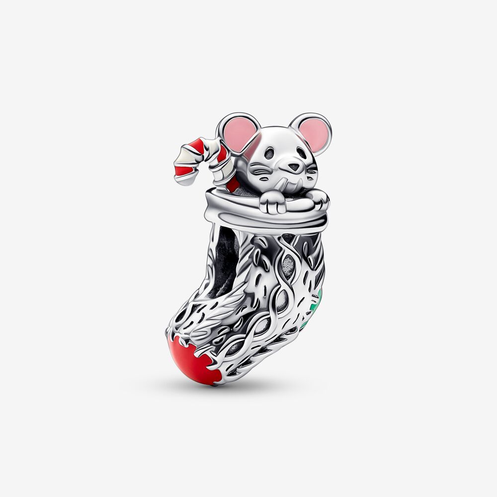 Christmas Festive Mouse & Stocking Charm Hallmarked S925 Sterling Silver