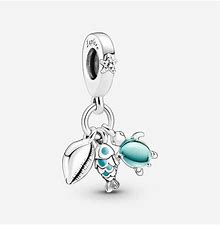 Fish, Sea Turtle & Conch Triple Dangle Charm Hallmarked S925 Sterling Silver