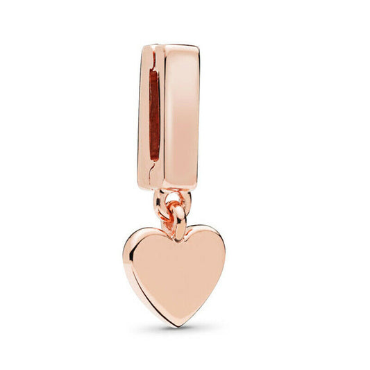 Rose Gold Floating Heart Clip Reflexions Charm Hallmarked S925 Sterling Silver