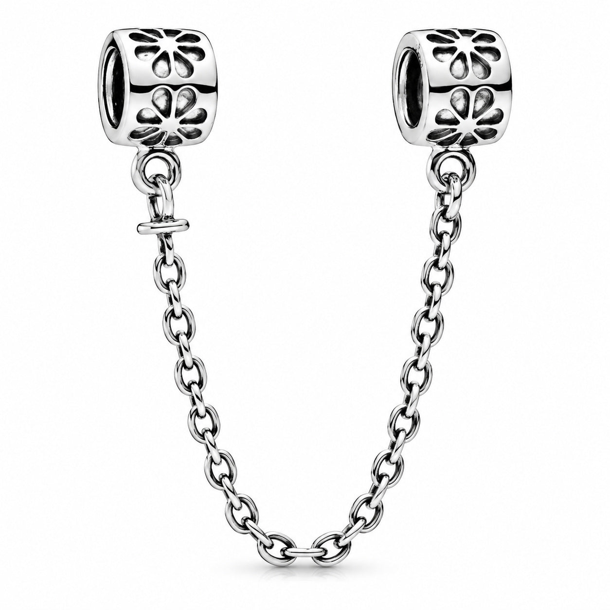 Floral Safety Chain Charm Hallmarked S925 Sterling Silver