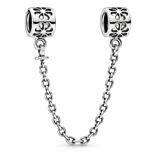 Floral Safety Chain Charm Hallmarked S925 Sterling Silver