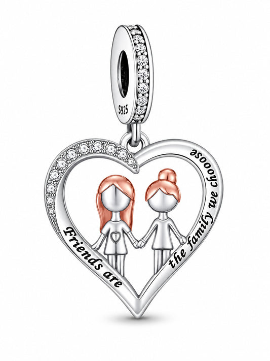 Friends Are The Family You Chose S925 Hallmarked  Compatible Sterling Silver Charm