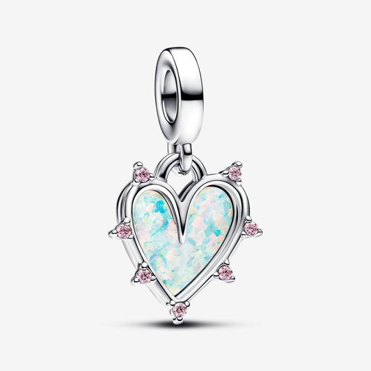 Friendship Opalescent Double Dangle Charm Hallmarked S925 Sterling Silver